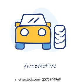 Hand-Drawn Automotive Icon. A vibrant car and tire illustration for vehicle branding.