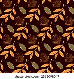 Hand-Drawn Autumn Foliage Pattern, seamless vector print
