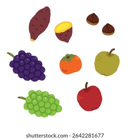 Hand-Drawn Autumn Fruits and Sweet Potato Illustration Set