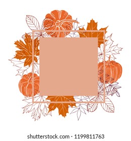 Hand-drawn autumn leaves and pumpkins. Vector  illustration. 