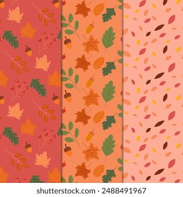 Hand-drawn autumn leaves seamless pattern, colorful autumn vector pattern series