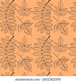 Handgezeichneter Herbst hinterlässt nahtloses Muster auf Orange