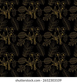 Hand-Drawn Autumn Leaves Seamless Pattern on Orange