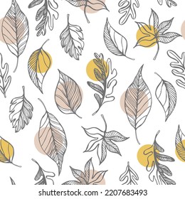 Hand-drawn autumn leaves.  Vector  seamless pattern.