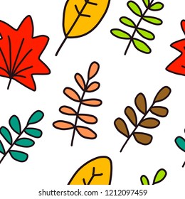 Handdrawn autumn seamless leaves pattern in minimalistic style