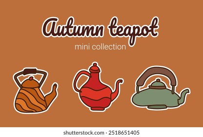 Hand-Drawn Autumn Teapot: A Cozy Collection of Vector Illustrations