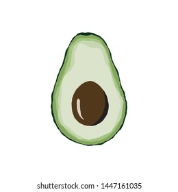 Hand-drawn avocado half on a white background.