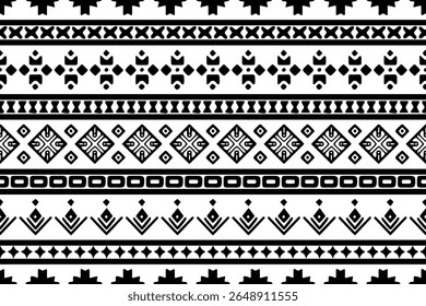 hand-drawn Aztec geometric seamless ethnic pattern. Tribal traditional ornament motif design for textile. Black and white colors.Southwest Navajo Native American tribal ethnic modern.
