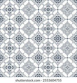 Hand-Drawn Azulejos Ceramic Tile Patterns Collection Featuring Traditional Blue Floral and Geometric Designs – Seamless and Intricate Vector Backgrounds for Unique Decor