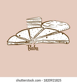 Hand-drawn Baba bread illustration. Round breads, usually known in China, Yunnan, naxi, people. Vector drawing series.