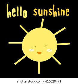 Hand-drawn baby cute sun vector sun postcard print with letters. Design elements. Doodle hand drawn style illustration for greeting card, t-shirts and bags print, scrapbooking