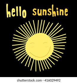 Hand-drawn baby cute sun vector sun postcard print with letters. Design elements. Doodle hand drawn style illustration for greeting card, t-shirts and bags print, scrapbooking