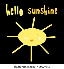 Hand-drawn baby cute sun vector sun postcard print with letters. Design elements. Doodle hand drawn style illustration for greeting card, t-shirts and bags print, scrapbooking