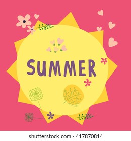 Hand-drawn baby cute vector sun postcard print with letters. Design elements. Doodle hand drawn style illustration for greeting card, t-shirts and bags print, scrapbooking