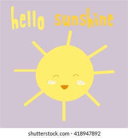 Hand-drawn baby cute vector sun postcard print with letters. Design elements. Doodle hand drawn style illustration for greeting card, t-shirts and bags print, scrapbooking