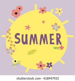 Hand-drawn baby cute vector sun postcard print with letters. Design elements. Doodle hand drawn style illustration for greeting card, t-shirts and bags print, scrapbooking