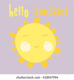 Hand-drawn baby cute vector sun postcard print with letters. Design elements. Doodle hand drawn style illustration for greeting card, t-shirts and bags print, scrapbooking