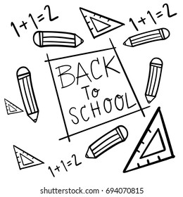 Hand-drawn back to school .pencil, ruler, 
