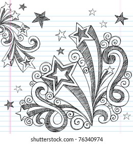 Hand-Drawn Back to School Starbursts and Stars Sketchy Notebook Doodles Vector Illustration Design Elements on Lined Sketchbook Paper Background