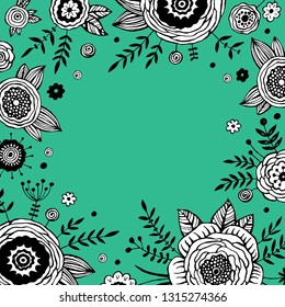 Handdrawn background with flowers. Perfect for greeting cards and social media. Vector illustration
