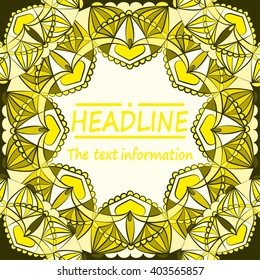 Hand-drawn background. frame for text template, ornament, template. Islam, Arabic, Indian, Ottoman motifs. For background information, presentations, and training materials . Cover