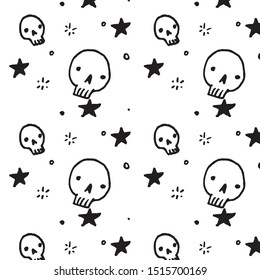 hand-drawn background with skulls and stars, halloween