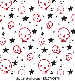 hand-drawn background with skulls and stars, halloween