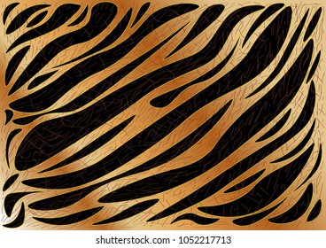 Hand-drawn background of tiger color with wool black stripes on a yellow-brown light background