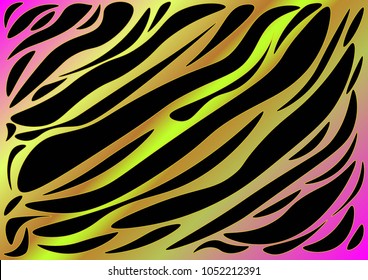 Hand-drawn background of tiger coloring black stripes on a yellow-pink background