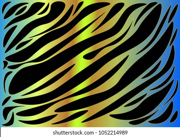 Hand-drawn background of tiger coloring black stripes on a yellow-blue vertical background