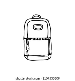 Handdrawn backpack doodle icon. Hand drawn black sketch. Sign symbol. Decoration element. White background. Isolated. Flat design. Vector illustration.