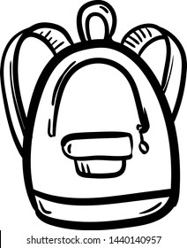Handdrawn backpack doodle icon. Hand drawn black sketch. Sign symbol. Decoration element. White background. Isolated. Flat design. Vector illustration.