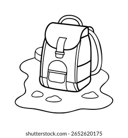 Handdrawn backpack with a flap a small pocket on a school travel