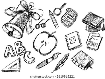 Hand-Drawn Back-to-School Essentials in Black and Whit