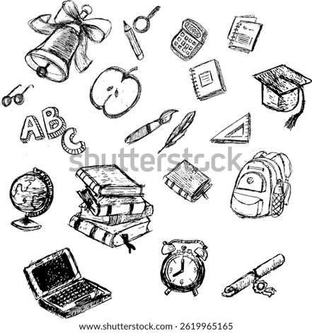 Hand-Drawn Back-to-School Essentials in Black and Whit