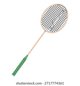 Raqueta de bádminton dibujada a mano con una cuerda rota. Ideal para gráficos deportivos, proyectos creativos y diseños. Icono de bádminton de raqueta de colores. Ilustración vectorial aislada sobre fondo blanco. EPS 10