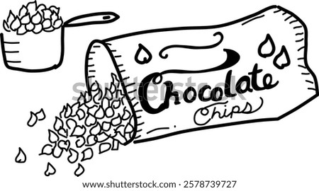 Hand-drawn bag of chocolate chips vector doodle. Simply chocolate!