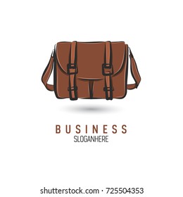 Hand-drawn bag icon or logo template. Briefcase. Sketch.