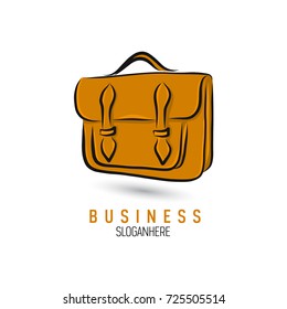 Hand-drawn bag icon or logo template. Briefcase. Sketch.