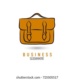 Hand-drawn bag icon or logo template. Briefcase. Sketch.