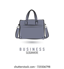 Hand-drawn bag icon or logo template. Briefcase. Sketch.