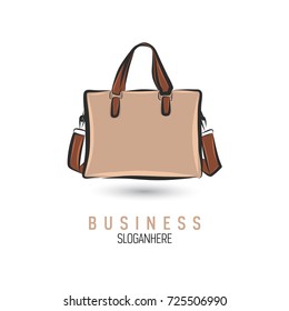 Hand-drawn bag icon or logo template. Briefcase. Sketch.