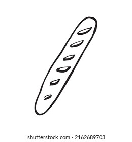 Hand-drawn baguette doodle. French bread. Vector illustration