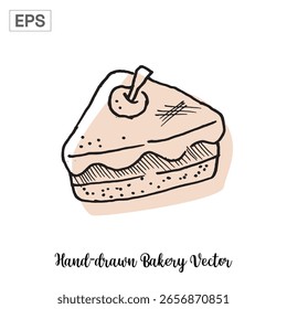 Hand-drawn Bakery Vector Piece of Cake with Cherry