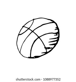 Handdrawn ball doodle icon. Hand drawn black sketch. Sign symbol. Decoration element. White background. Isolated. Flat design. Vector illustration.