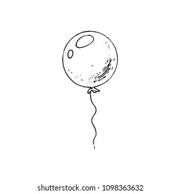 Handdrawn balloon doodle icon. Hand drawn black sketch. Sign symbol. Decoration element. White background. Isolated. Flat design. Vector illustration.