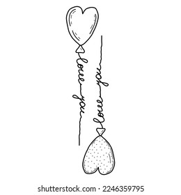 Hand-drawn balloons in the shape of a heart on a rope for lovers. Design elements for Valentines Day. Vector