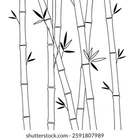 Hand-Drawn Bamboo Forest Vector Illustration – Black and White Minimalist Botanical Sketch for Eco-Friendly Designs, Asian Zen Garden, Environment, Sustainability, and Nature-Inspired Decor