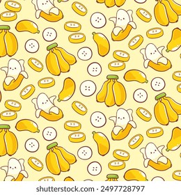 Handdrawn banana fruit with banana slice seamless pattern