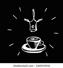 hand-drawn banner for cafe, coffee house. vector illustration on black background